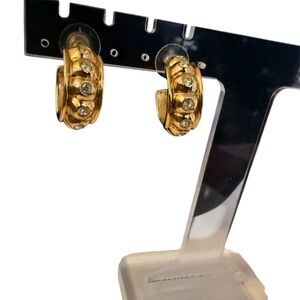 Chunky Gold tone Hoop Earrings with Crystal Accents